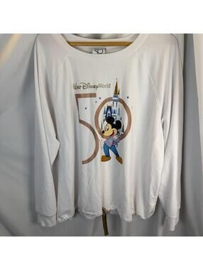 Walt Disney World 50th Anniversary Mickey Long Sleeve White Pullover Women Sz 2X